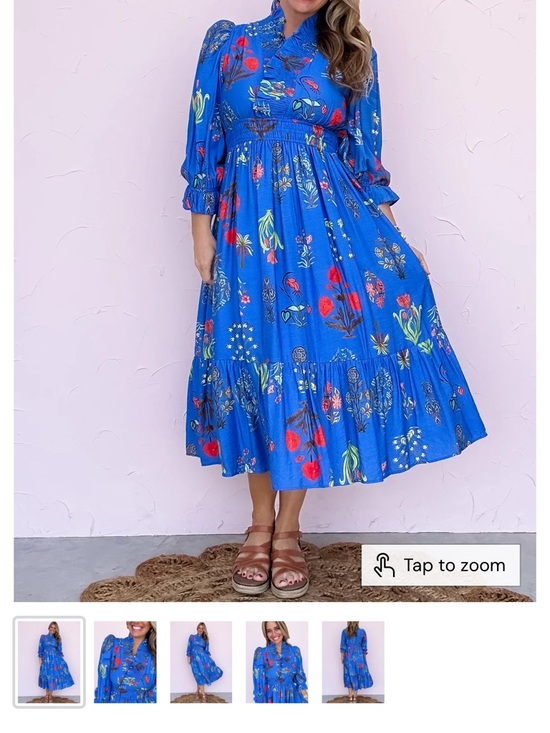 Umgee Dresses & Skirts - Umgee Royal Blue Floral Midi Dress with Puff Sleeves